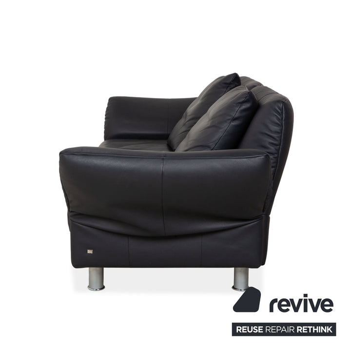 Rolf Benz 510 Leather Three-Seater Dark Blue Manual Function Sofa Couch