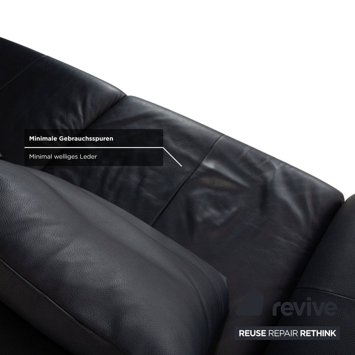 Rolf Benz 510 Leather Three-Seater Dark Blue Manual Function Sofa Couch