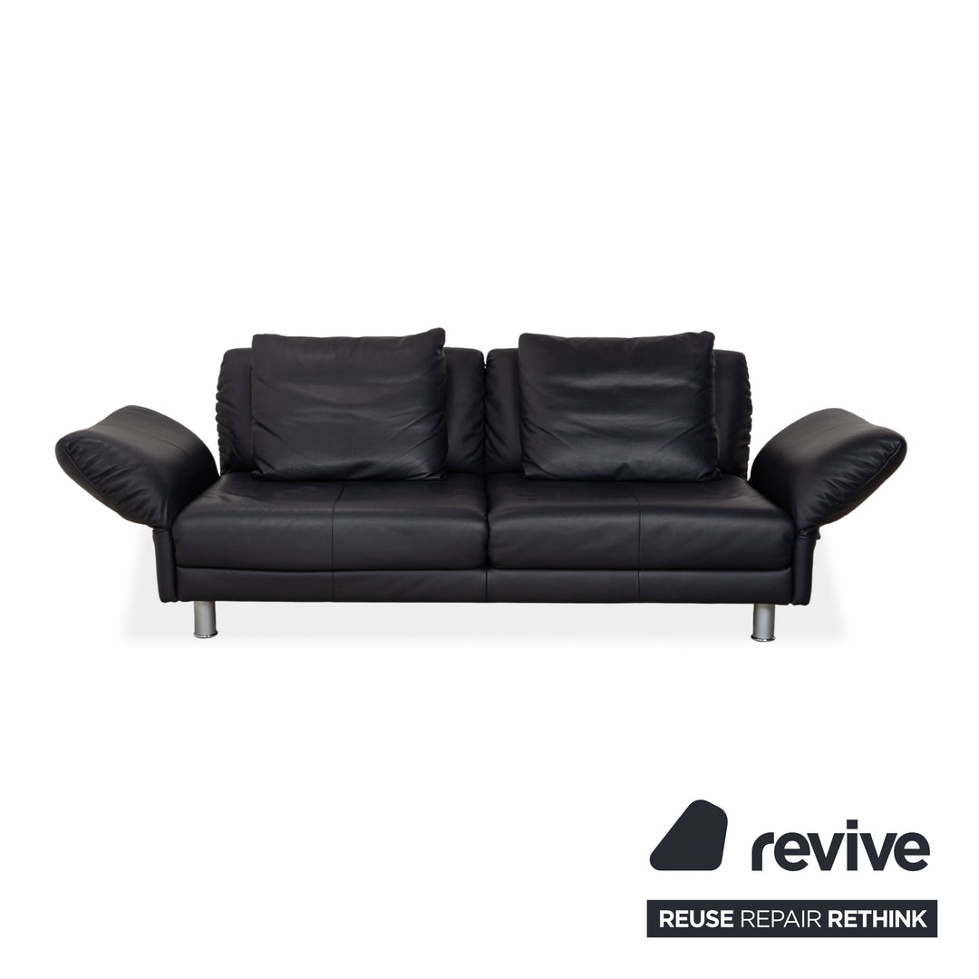 Rolf Benz 510 Leather Three-Seater Dark Blue Manual Function Sofa Couch