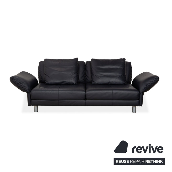Rolf Benz 510 Leather Three-Seater Dark Blue Manual Function Sofa Couch