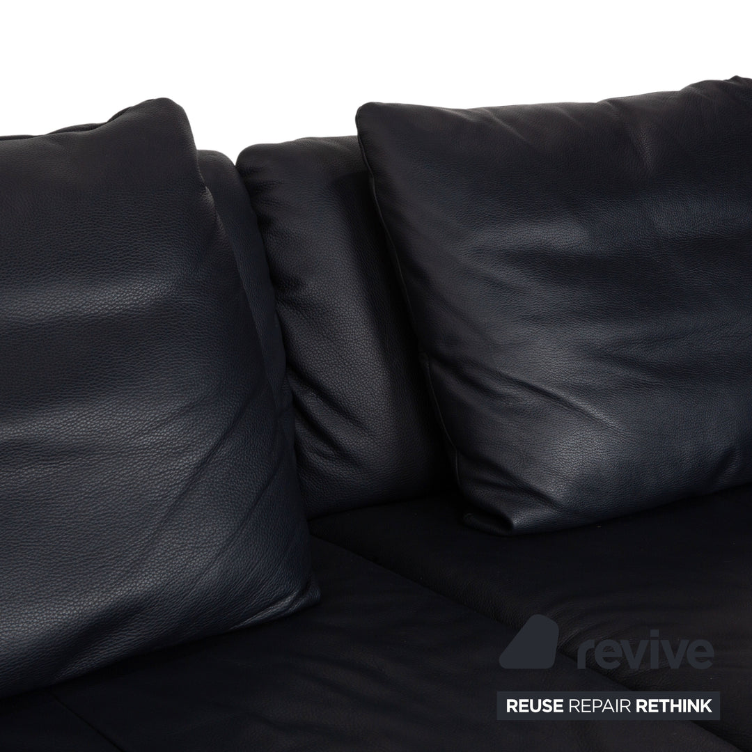 Rolf Benz 510 Leather Three-Seater Dark Blue Manual Function Sofa Couch