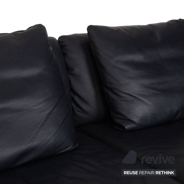 Rolf Benz 510 Leather Three-Seater Dark Blue Manual Function Sofa Couch