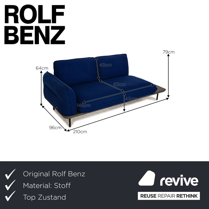 Canapé deux places en tissu Rolf Benz 515 Addit avec structure en cuir bleu