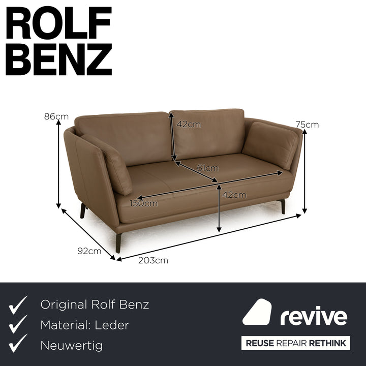 Rolf Benz 525 Rondo Leather Two Seater Gray Beige Sofa Couch