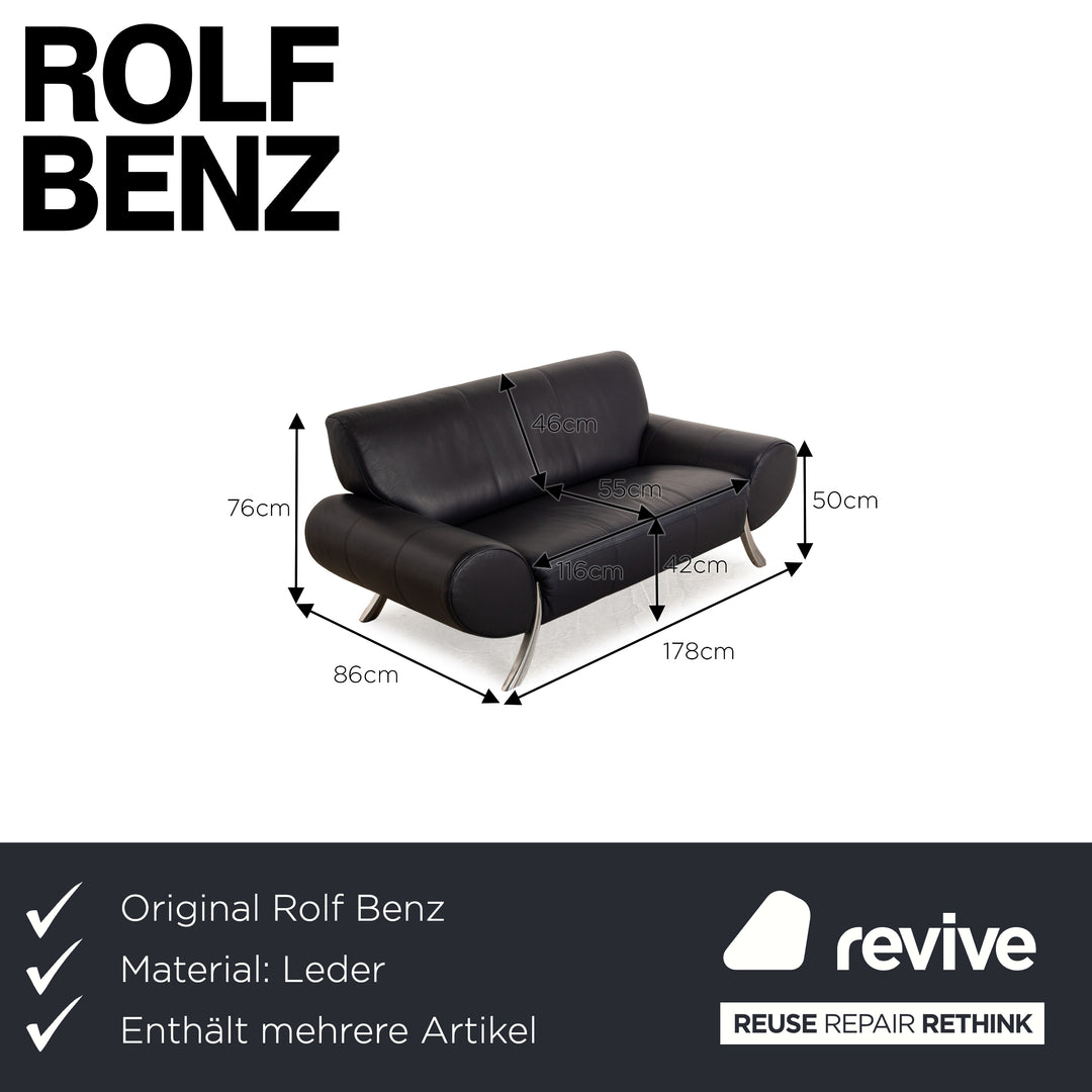 Rolf Benz 545 Leather Two Seater Blue Dark Blue Sofa Couch