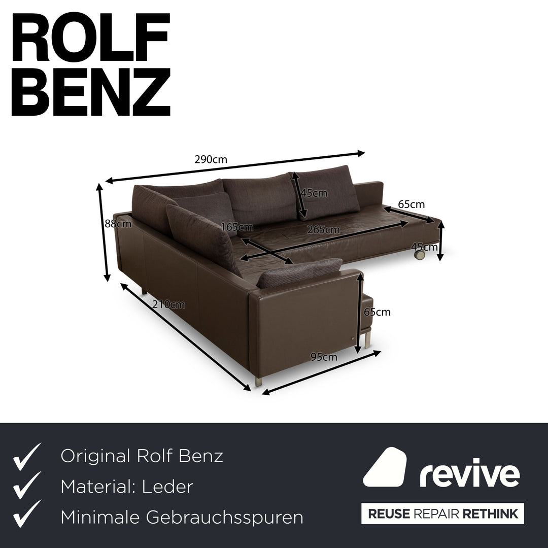 Rolf Benz 555 Canapé d'angle en cuir Marron Canapé Fonction manuelle Canapé-lit