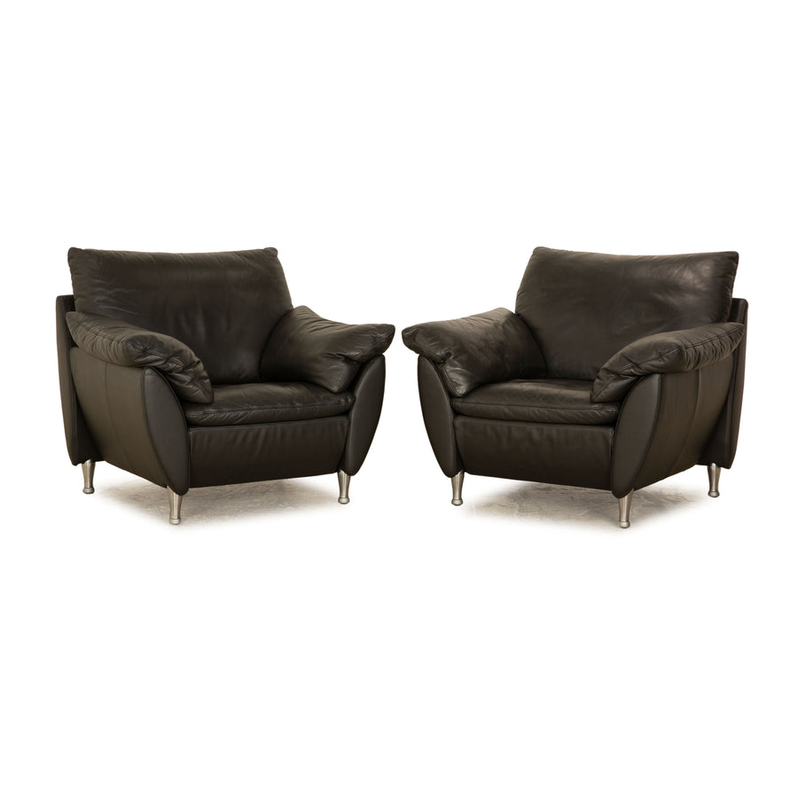Rolf Benz 5600 leather armchair set anthracite dark grey