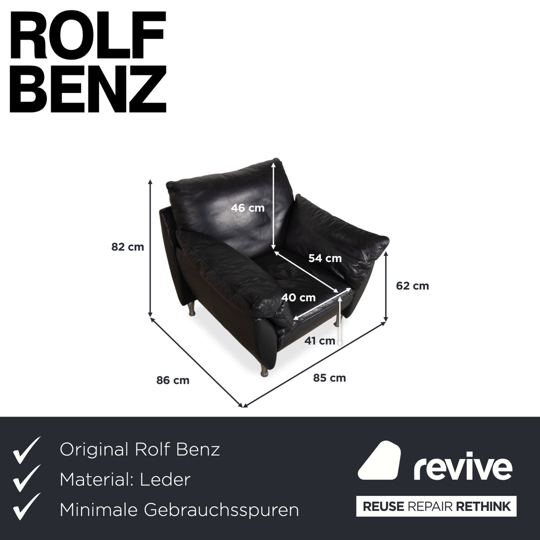 Fauteuil en cuir noir Rolf Benz 5600 avec pouf