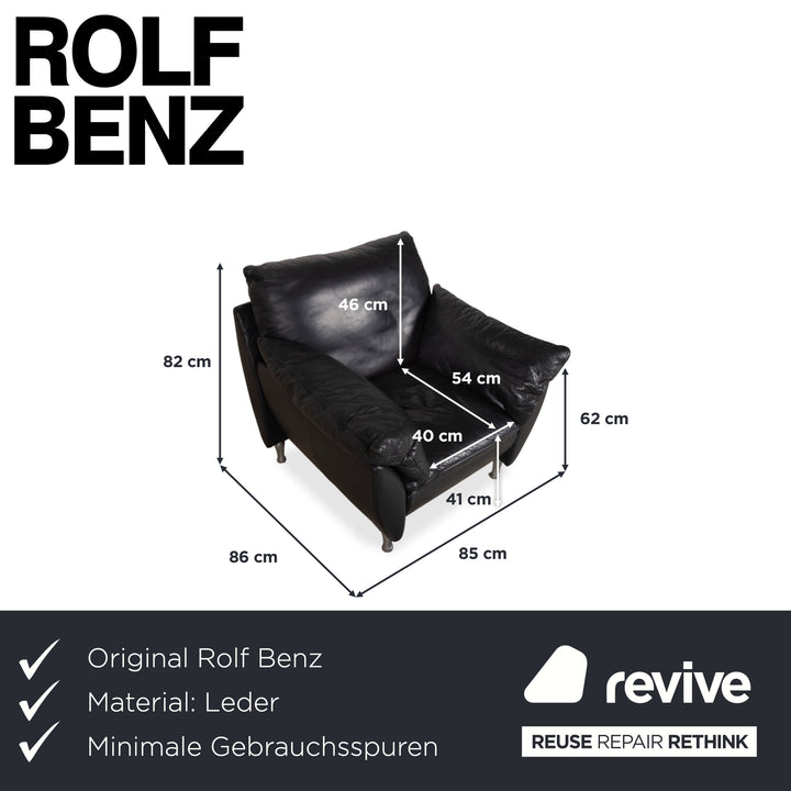 Fauteuil en cuir noir Rolf Benz 5600 avec pouf