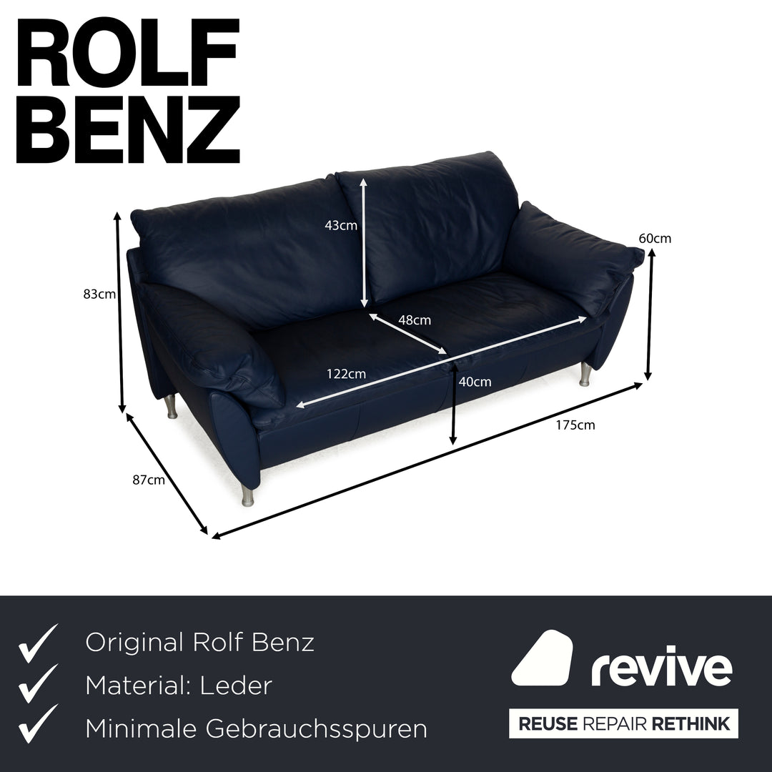 Rolf Benz 5600 Leather Two-Seater Blue Sofa Couch