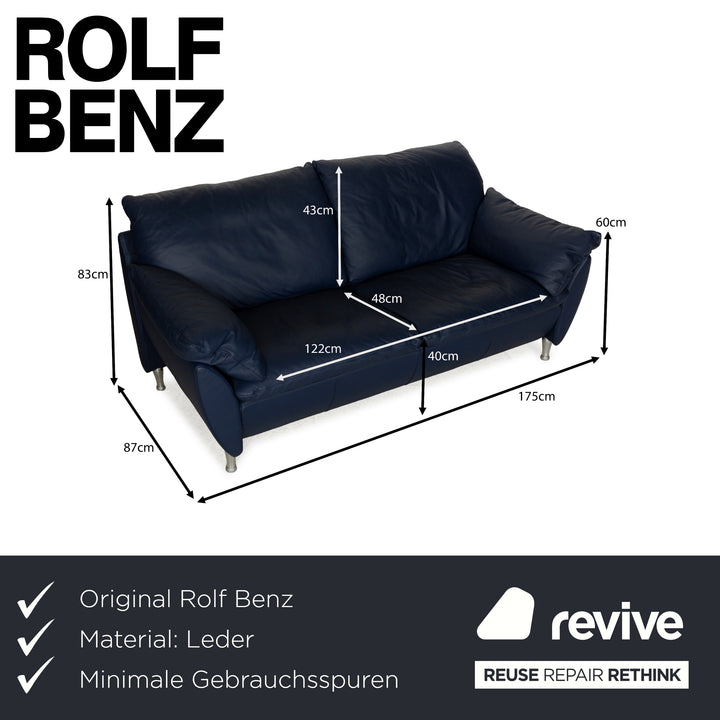 Rolf Benz 5600 Leather Two-Seater Blue Sofa Couch
