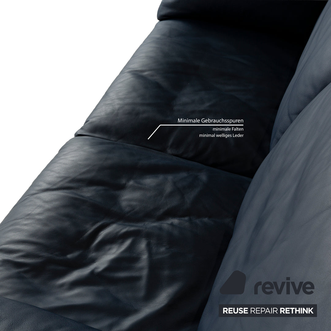 Rolf Benz 5600 Leather Two-Seater Blue Sofa Couch