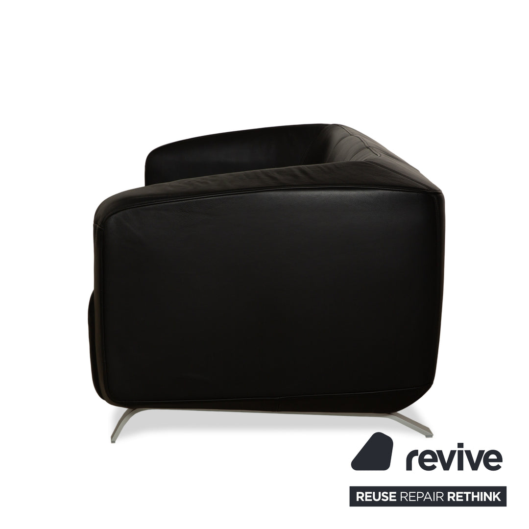 Rolf Benz 6000 Leather 1x Two-seater 1x Three-seater Black Sofa Couch