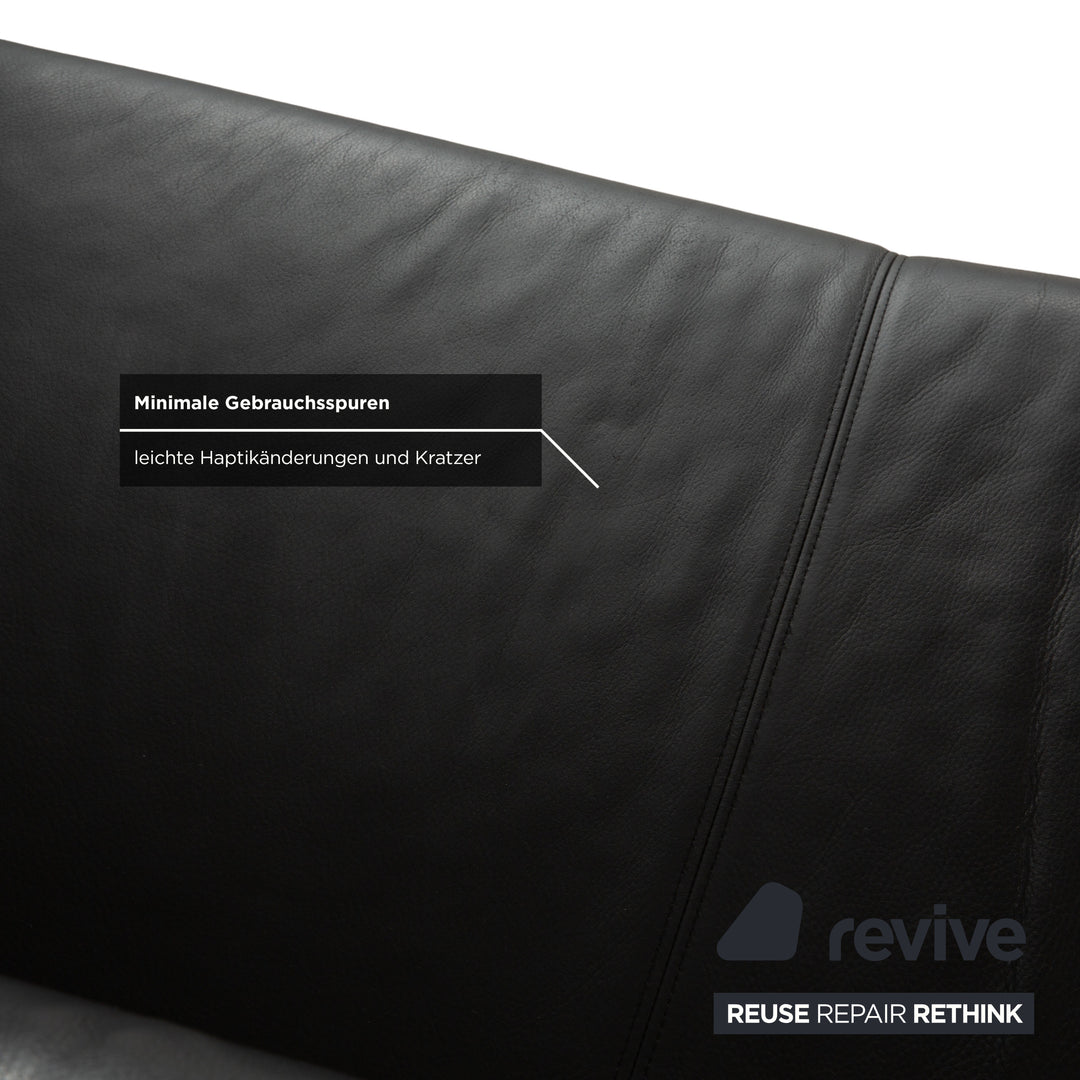 Rolf Benz 6000 Leather 1x Two-seater 1x Three-seater Black Sofa Couch