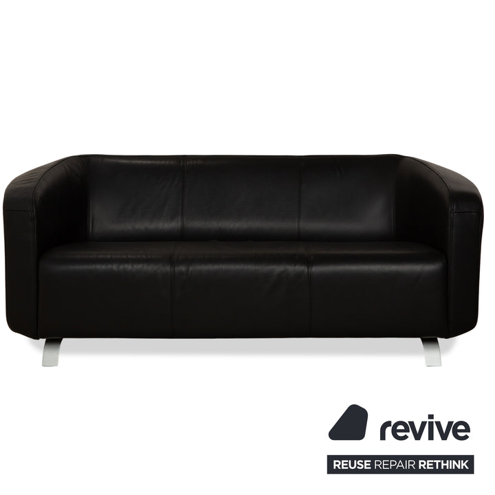 Rolf Benz 6000 Leather 1x Two-seater 1x Three-seater Black Sofa Couch
