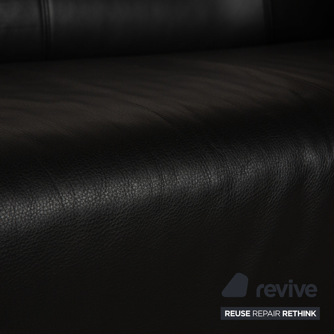 Rolf Benz 6000 Leather 1x Two-seater 1x Three-seater Black Sofa Couch
