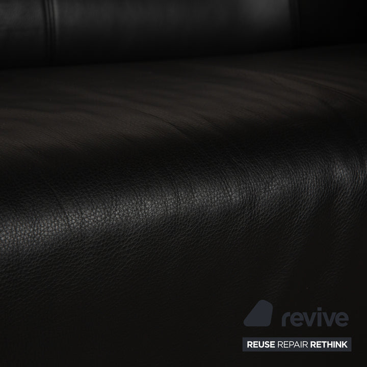 Rolf Benz 6000 Leather 1x Two-seater 1x Three-seater Black Sofa Couch