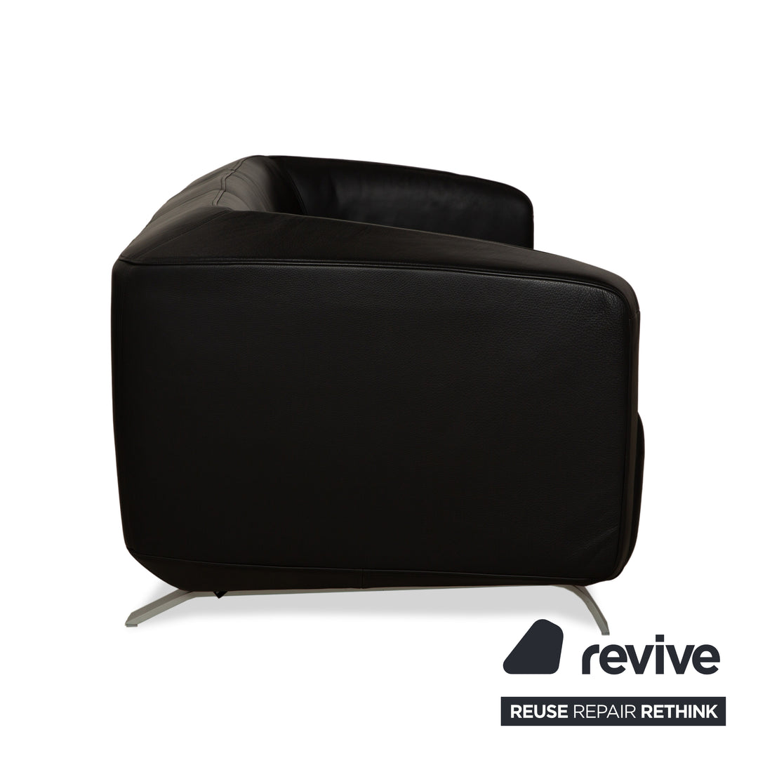 Rolf Benz 6000 Leather 1x Two-seater 1x Three-seater Black Sofa Couch