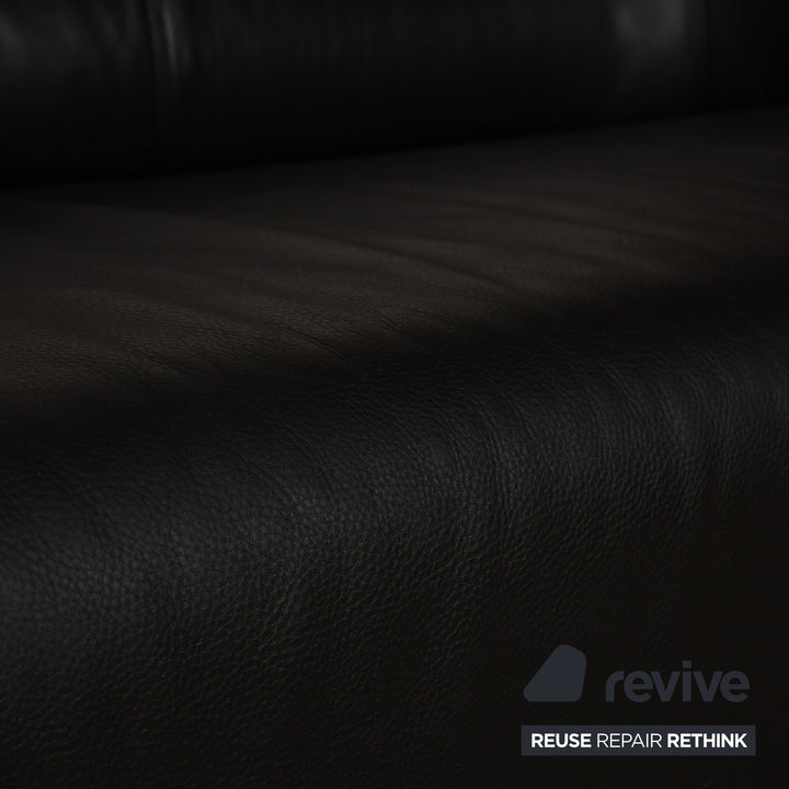 Rolf Benz 6000 Leather 1x Two-seater 1x Three-seater Black Sofa Couch