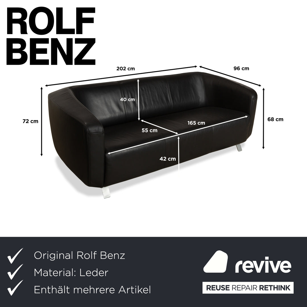 Rolf Benz 6000 Leather 1x Two-seater 1x Three-seater Black Sofa Couch