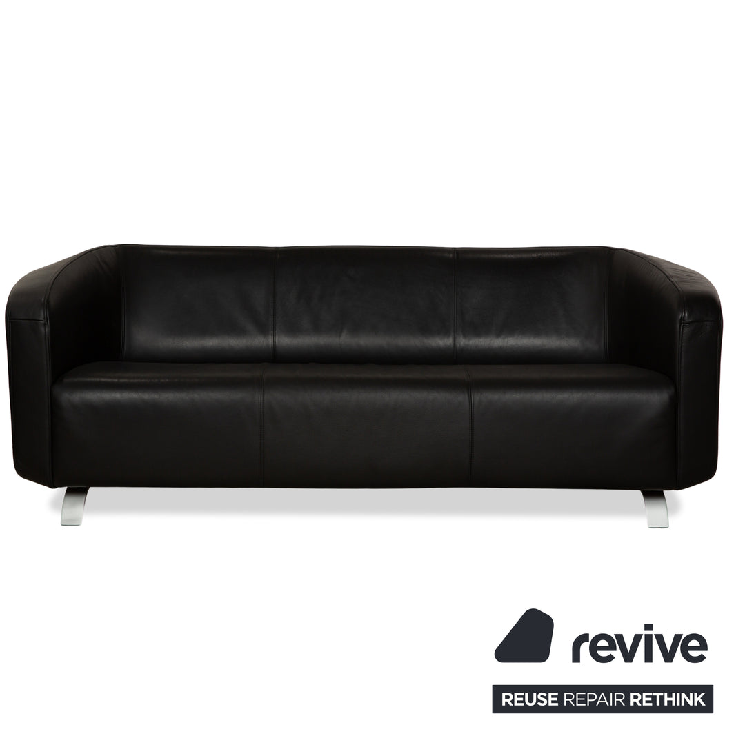 Rolf Benz 6000 Leather 1x Two-seater 1x Three-seater Black Sofa Couch