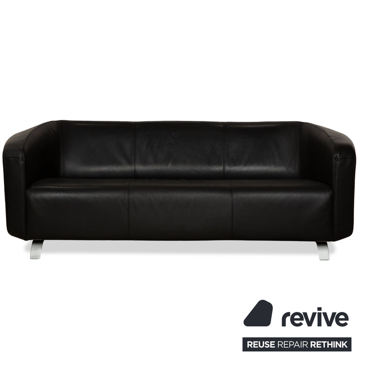 Rolf Benz 6000 Leather 1x Two-seater 1x Three-seater Black Sofa Couch