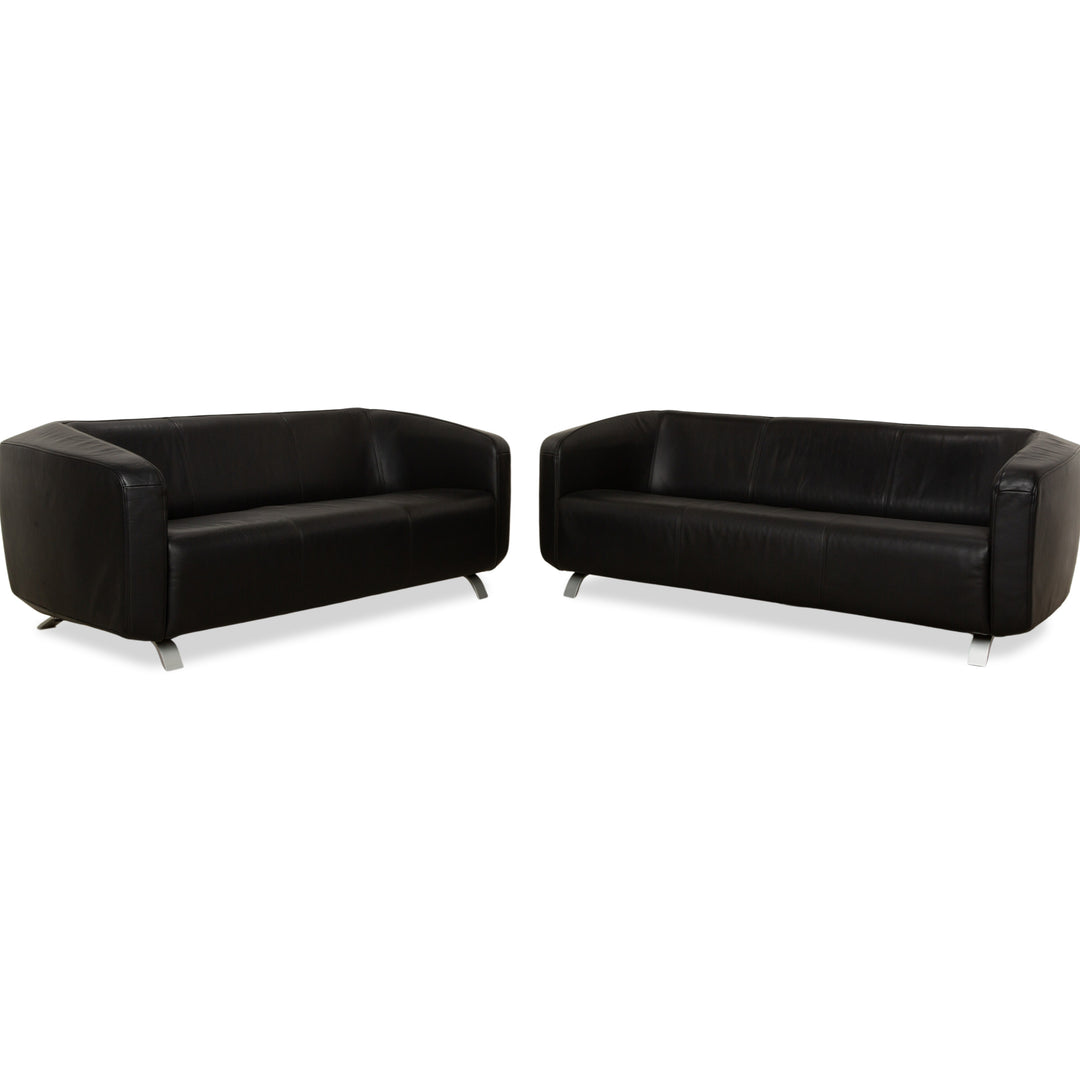Rolf Benz 6000 Leather 1x Two-seater 1x Three-seater Black Sofa Couch