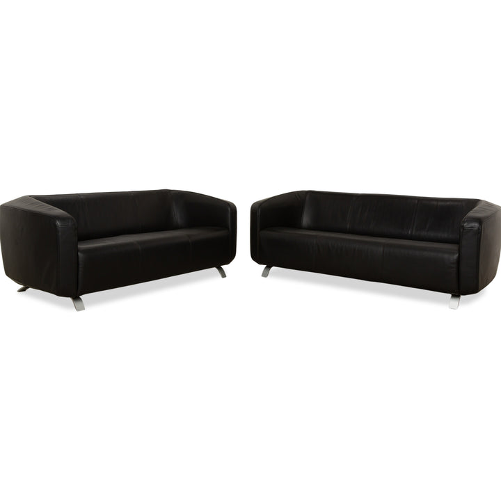 Rolf Benz 6000 Leather 1x Two-seater 1x Three-seater Black Sofa Couch