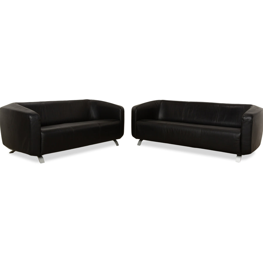 Rolf Benz 6000 Leather 1x Two-seater 1x Three-seater Black Sofa Couch