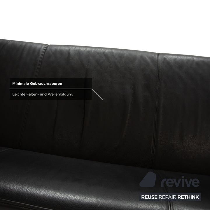 Rolf Benz 6000 Leather Three-Seater Black Sofa Couch