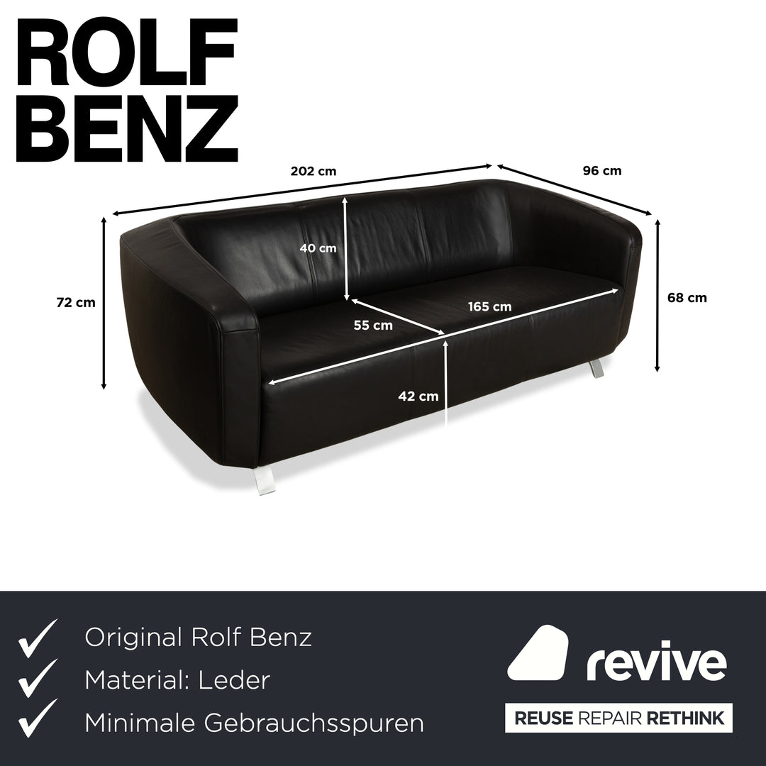 Rolf Benz 6000 Leather Three-Seater Black Sofa Couch