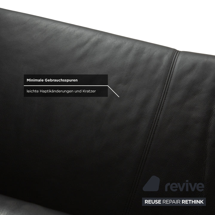 Rolf Benz 6000 Leather Three-Seater Black Sofa Couch