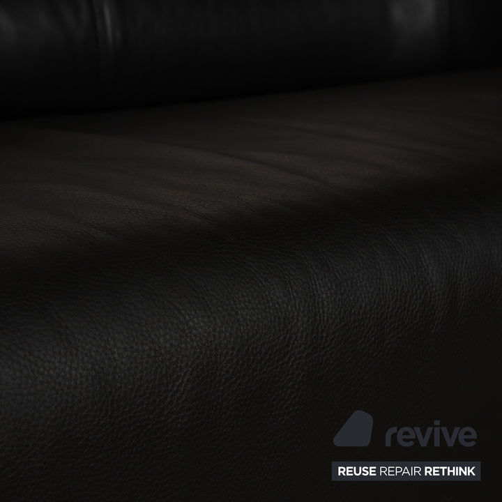 Rolf Benz 6000 Leather Three-Seater Black Sofa Couch