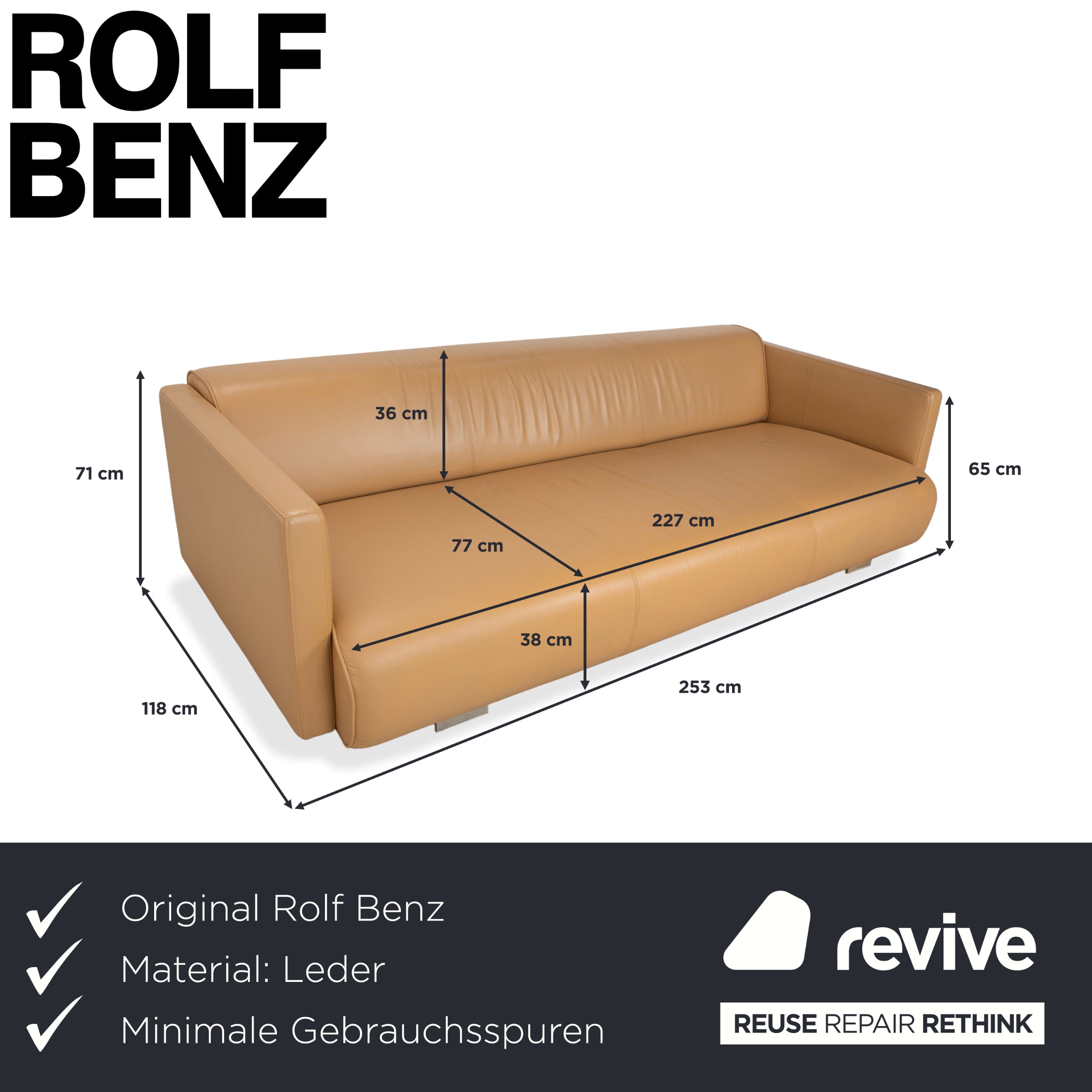 Rolf Benz 6300 Leder Dreisitzer Braun Beige Sand Camel Sofa Couch