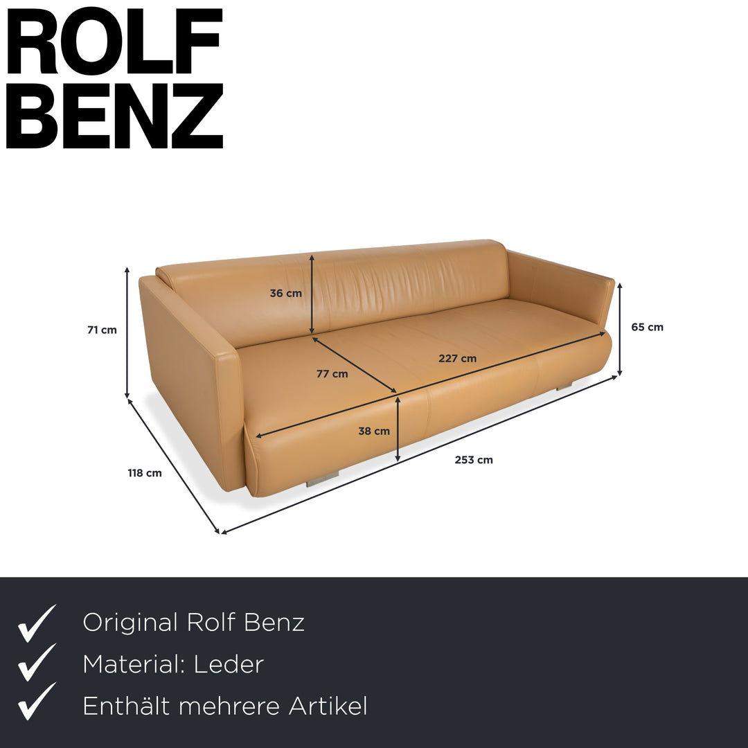 Rolf Benz 6300 Leder Dreisitzer Hocker Braun Beige Sand Camel Sofa Couch