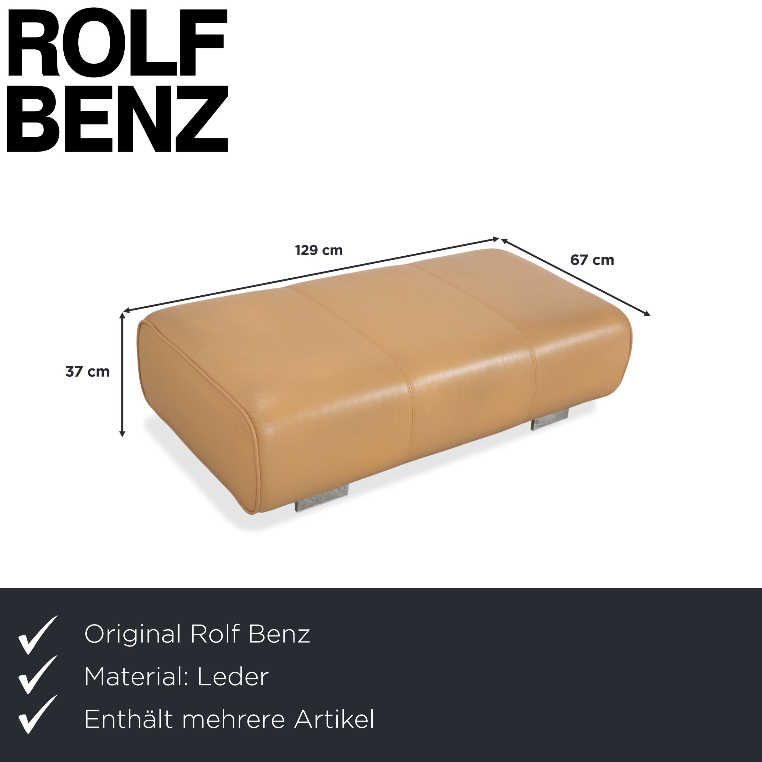 Rolf Benz 6300 Leder Dreisitzer Hocker Braun Beige Sand Camel Sofa Couch