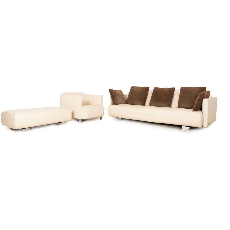 Rolf Benz 6300 Leder Sofa Garnitur Creme Dreisitzer Sessel Hocke Sofa Couch
