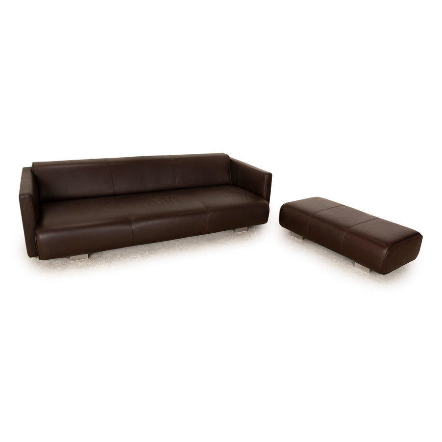Rolf Benz 6300 Leather Sofa Set Dark Brown Four Seater Stool Couch