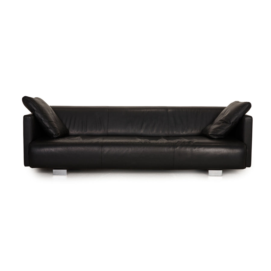 Rolf Benz 6300 leather sofa black four-seater couch