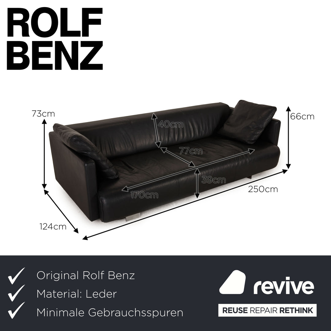 Rolf Benz 6300 leather sofa black four-seater couch