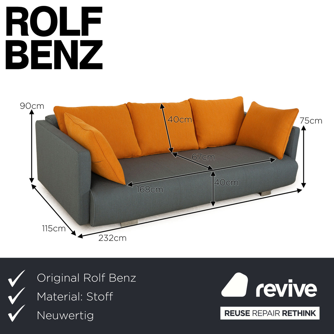 Rolf Benz 6300 Stoff Dreisitzer Grau Blau Gelb Neubezug Sofa Couch