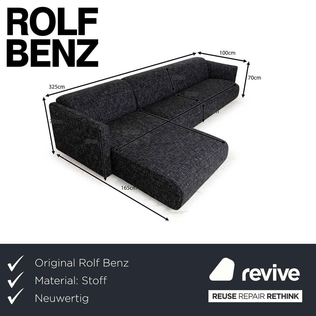 Rolf Benz 6300 Stoff Ecksofa Grau Schwarz Weiß Sofa Couch Recamiere Links Neubezug