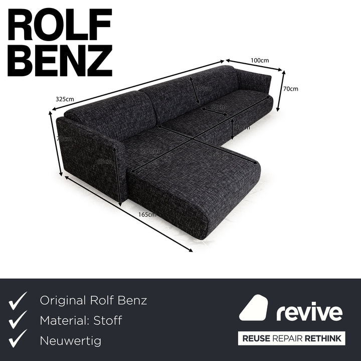 Rolf Benz 6300 Stoff Ecksofa Grau Schwarz Weiß Sofa Couch Recamiere Links Neubezug
