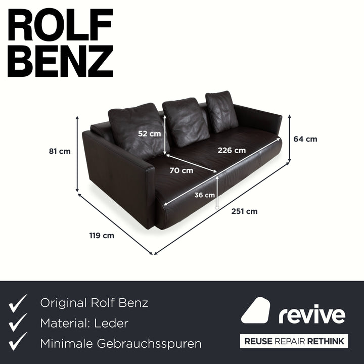Rolf Benz 6300 Four-Seater Leather Brown Sofa Couch