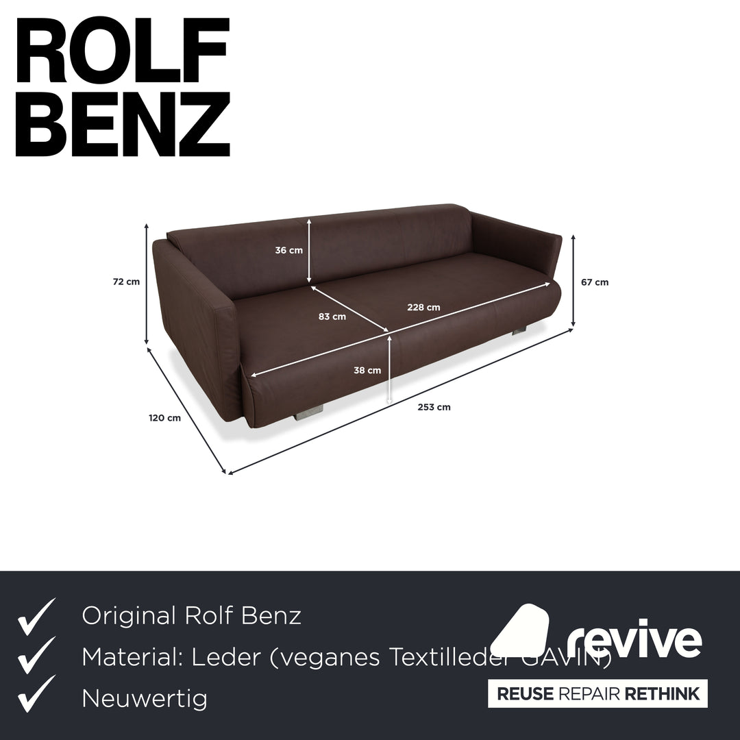 Rolf Benz 6300 four-seater sofa, brown vegan leather, reupholstered couch