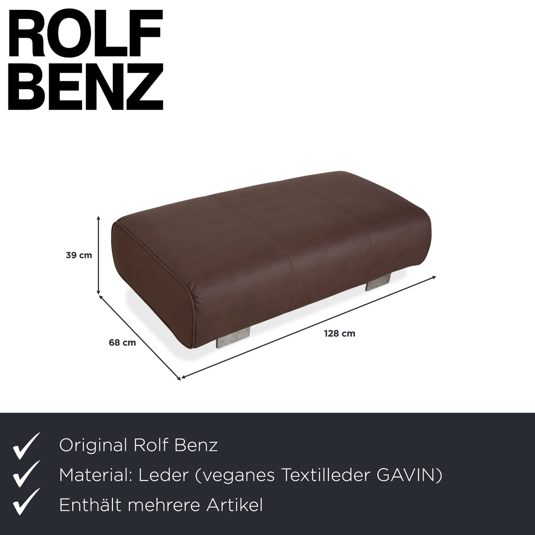 Canapé quatre places Rolf Benz 6300 avec pouf, revêtement en cuir végan marron, canapé retapissé