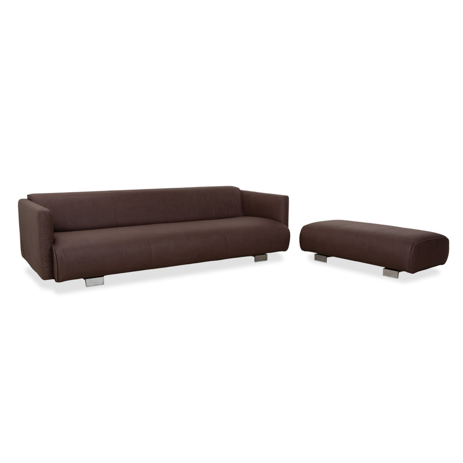Rolf Benz 6300 four-seater sofa including ottoman, brown vegan leather, reupholstered couch