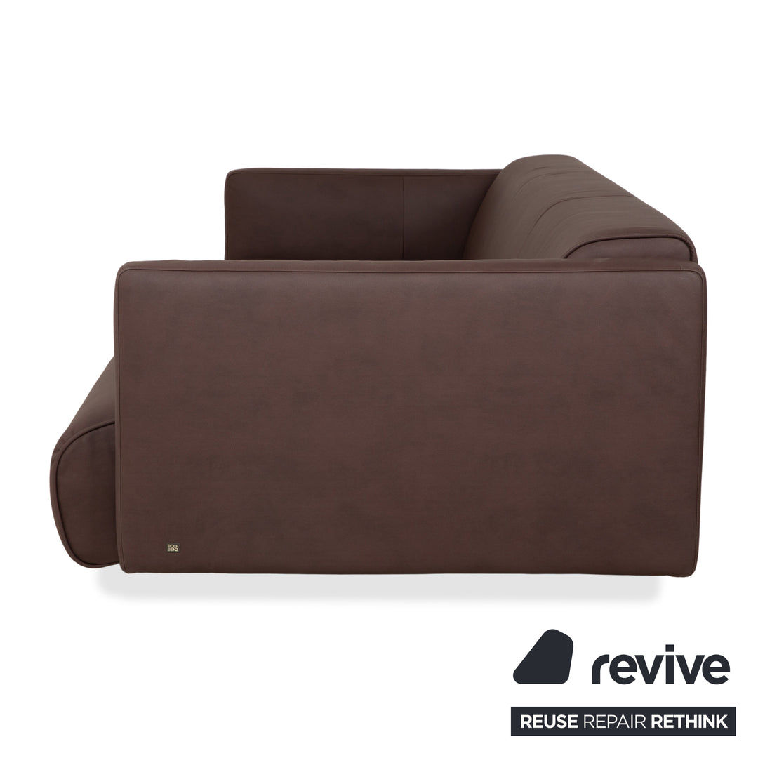 Canapé quatre places Rolf Benz 6300 avec pouf, revêtement en cuir végan marron, canapé retapissé