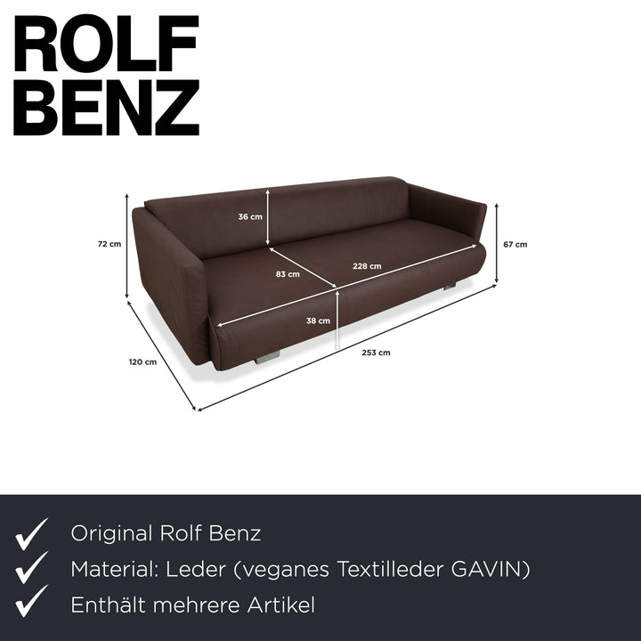 Canapé quatre places Rolf Benz 6300 avec pouf, revêtement en cuir végan marron, canapé retapissé