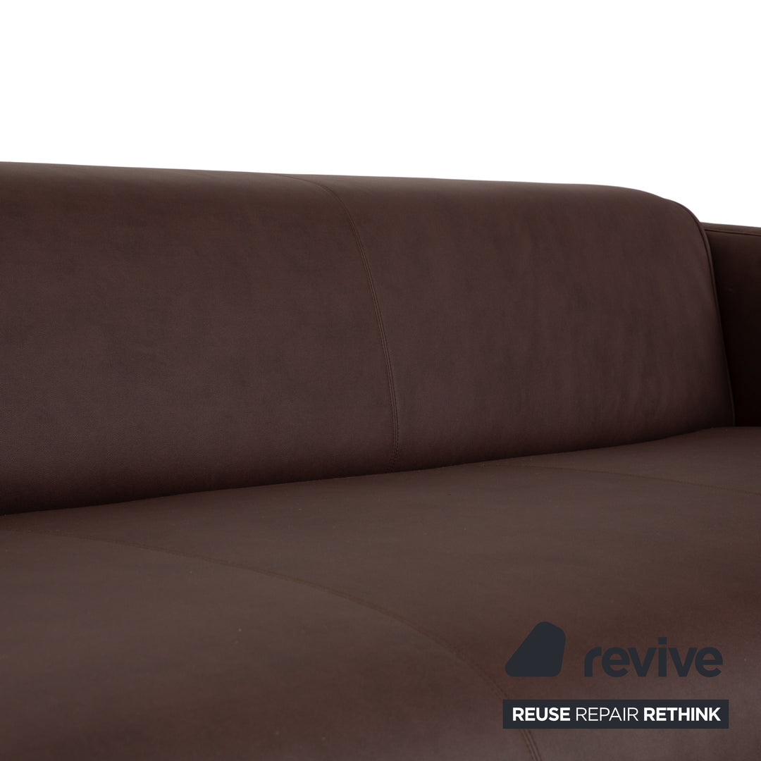Rolf Benz 6300 four-seater sofa including ottoman, brown vegan leather, reupholstered couch